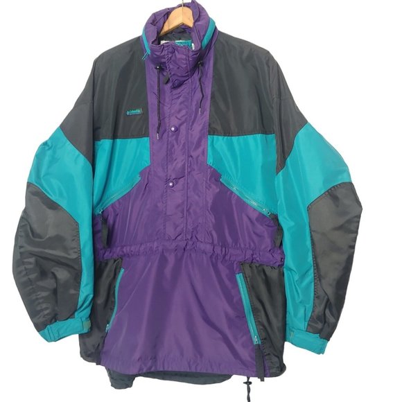 Vintage 90s Columbia Radial Sleeve Mens Large Parka Jacket Purple Teal - Picture 1 of 12